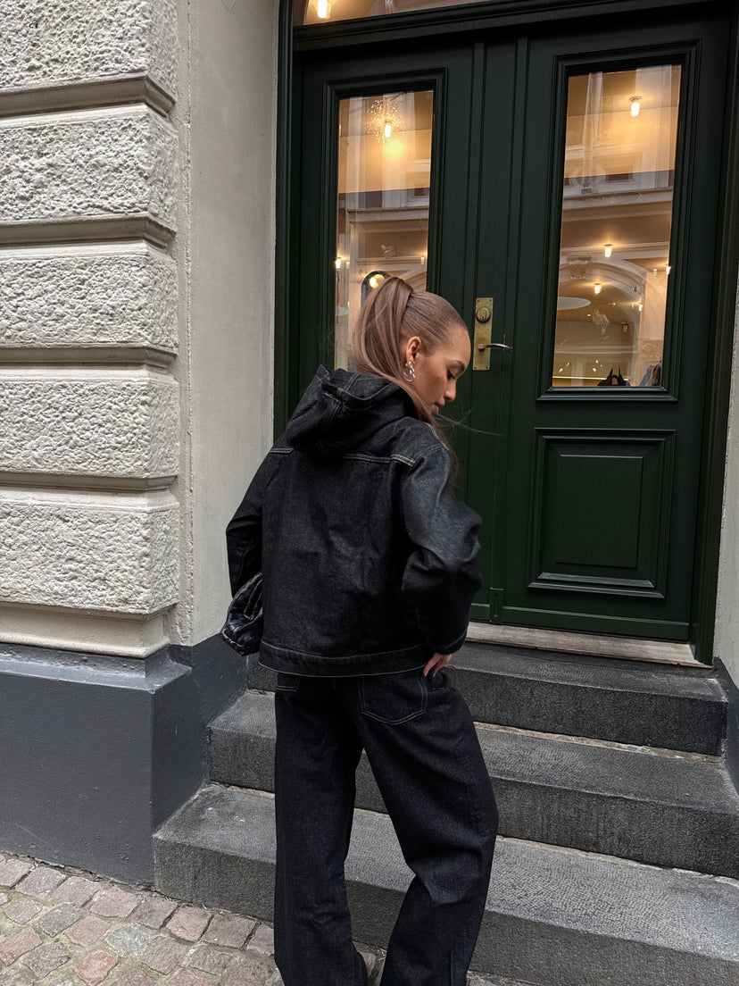 Luna Hooded Denim Jacket - Black Rinse