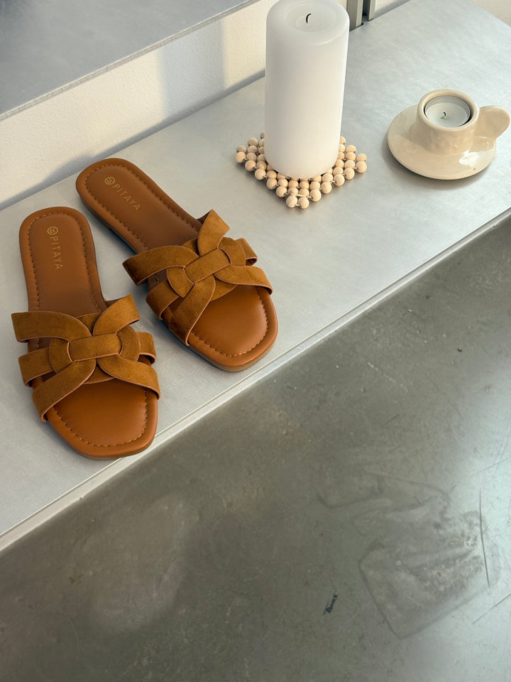 Elly Strap Flats - Faux Suede Camel