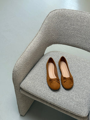 Dora Bow Ballerina - Faux Suede Camel