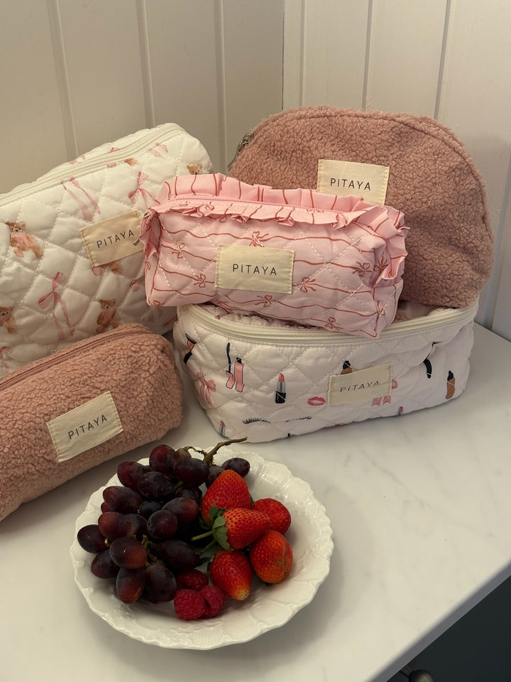 Frill Makeup Bag Small - Pink/Red Bows