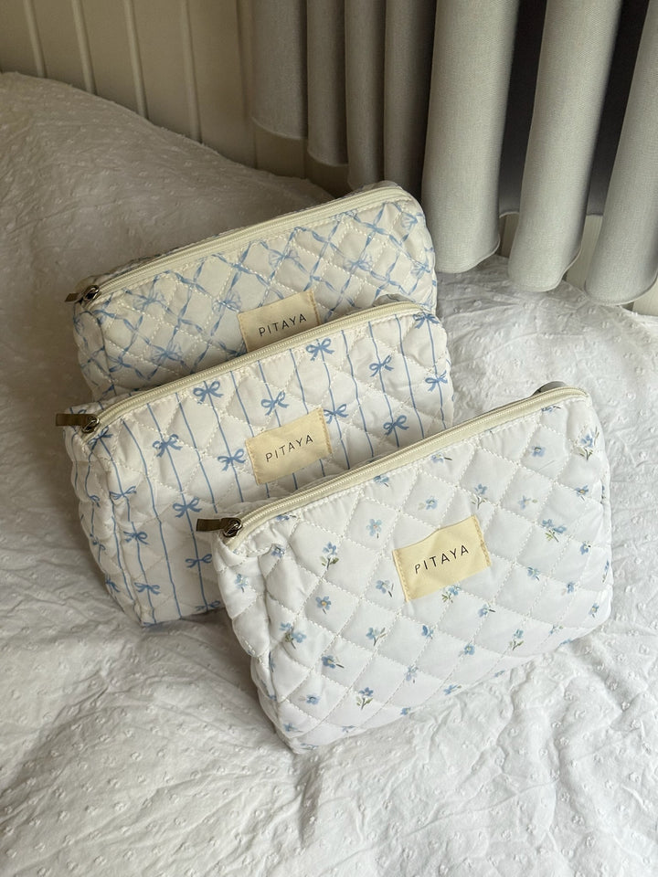 Medium Makeup Bag - Blue Bow
