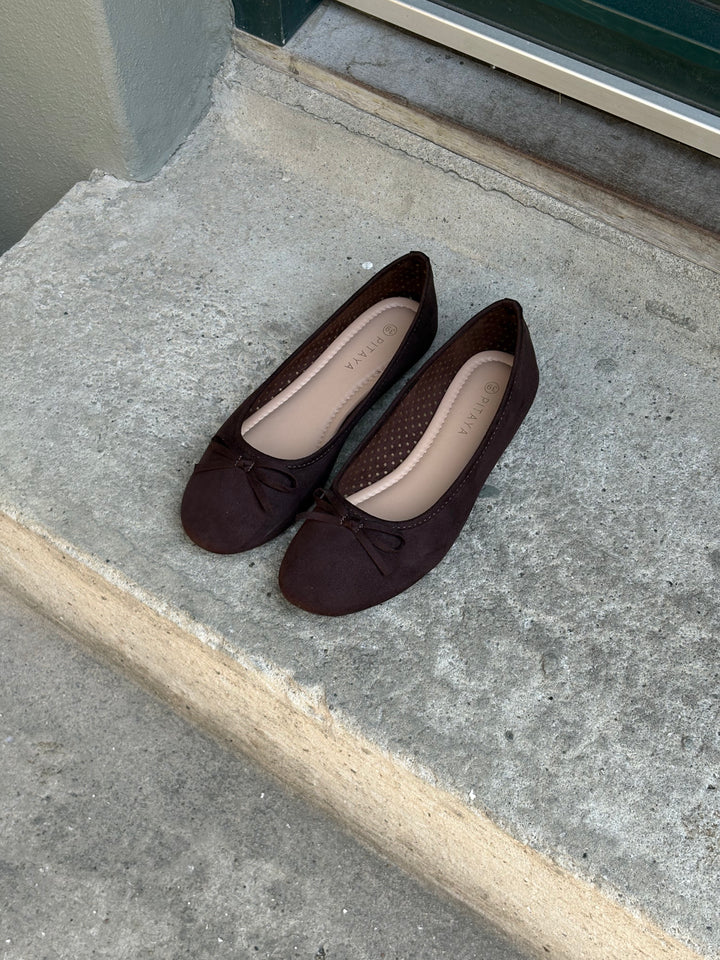Dora Bow Ballerina - Faux Suede Dark Brown