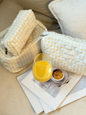 Large Makeup Bag - Yellow Check