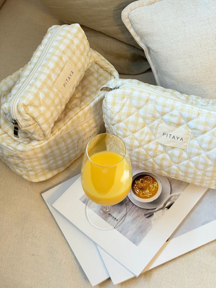 Medium Makeup Bag - Yellow Check