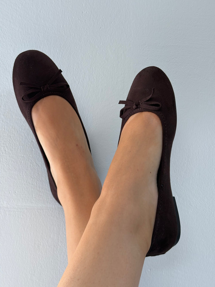 Dora Bow Ballerina - Faux Suede Dark Brown