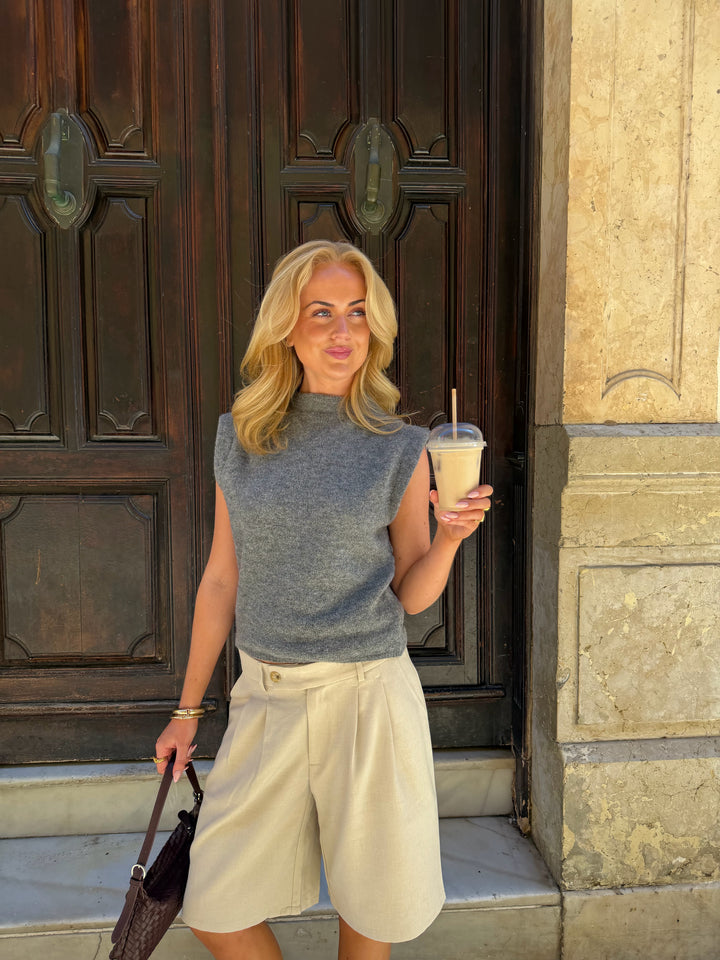 Jenny Funnel Neck Knit - Medium Grey Melange