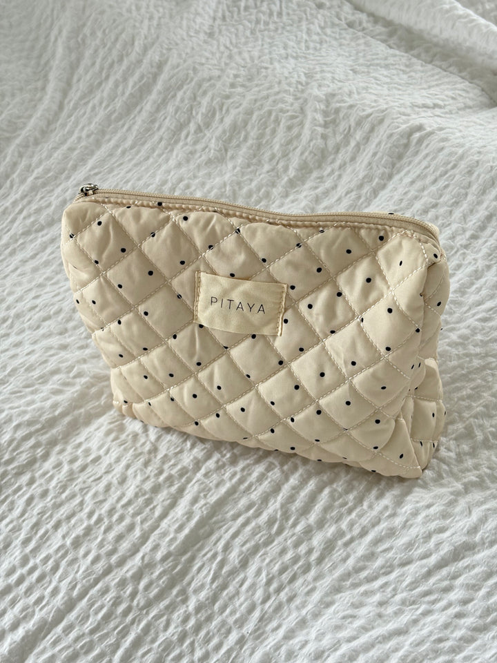 Medium Makeup Bag - Beige/Black Dots