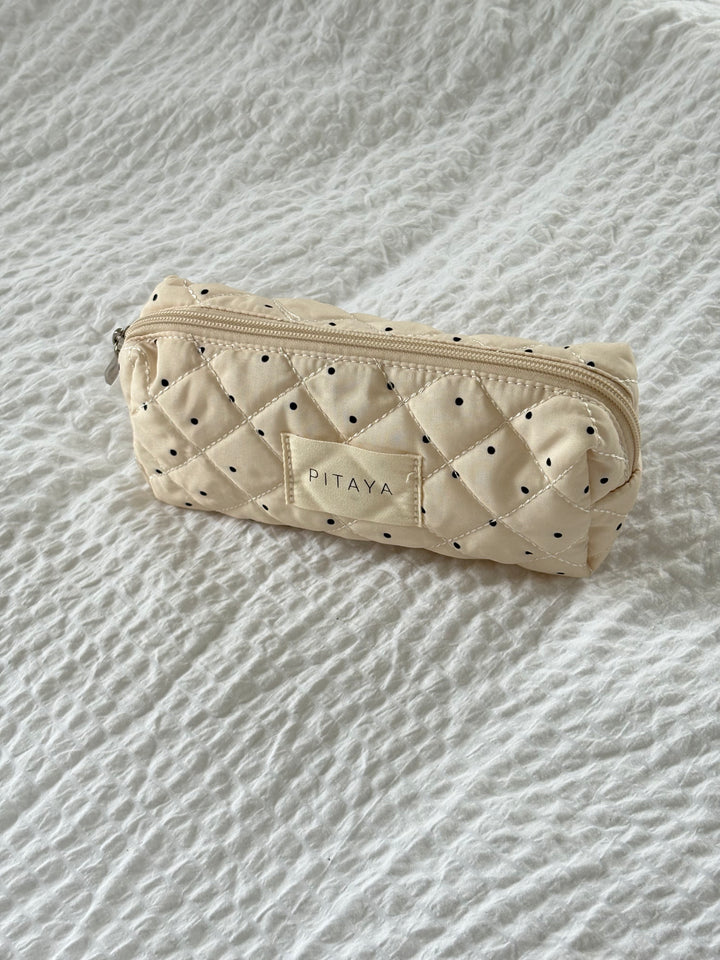 Small Makeup Bag - Beige/Black Dots