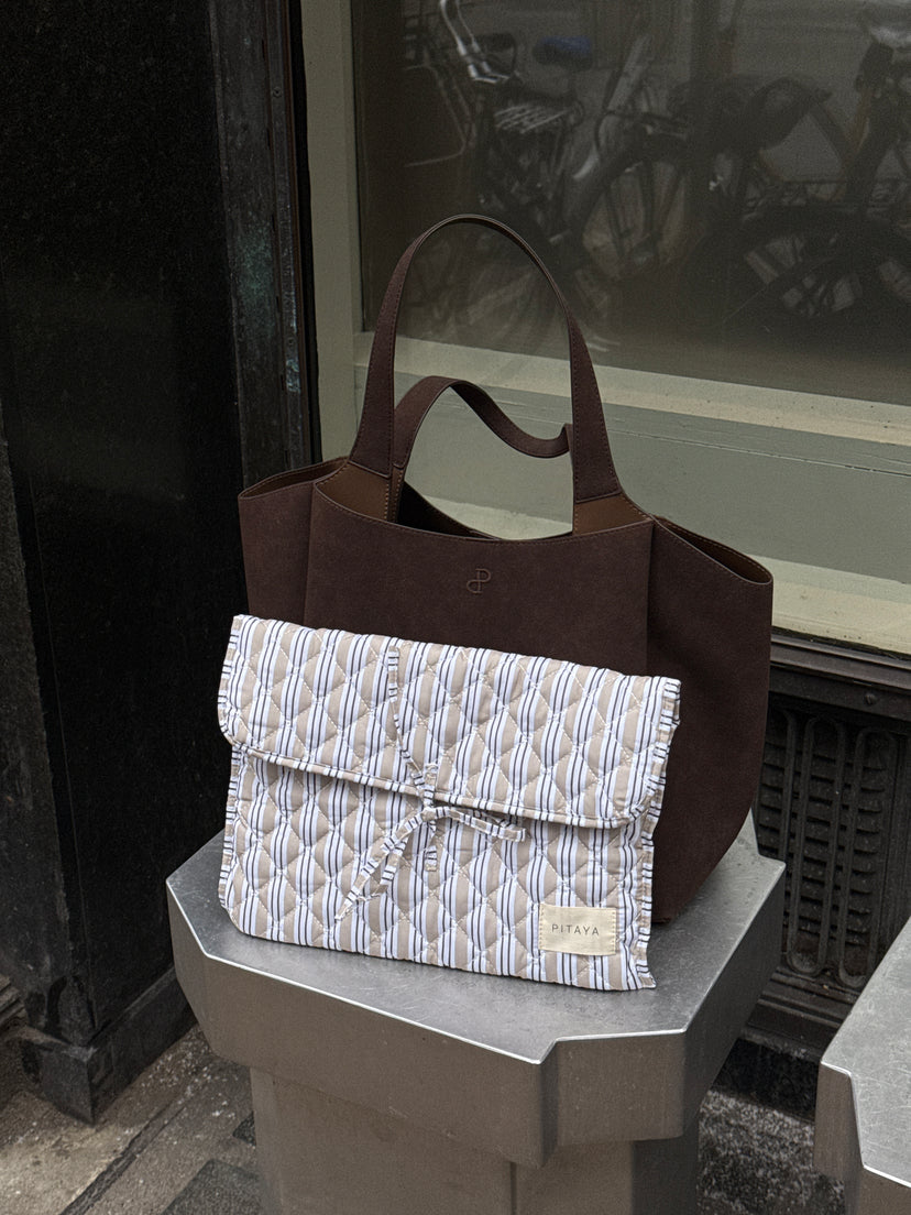 Mira Bow Computer Sleeve - Dark Beige Double Stripe