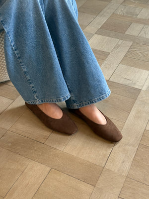 Jennifer Square Ballerina - Faux Suede Cognac Brown