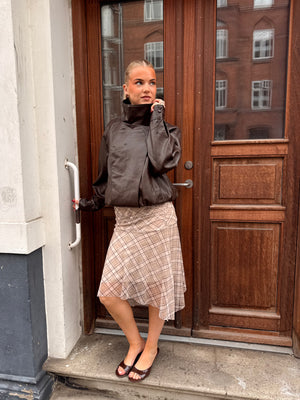 Sif Asymmetric Midi Mesh Skirt - Beige Check