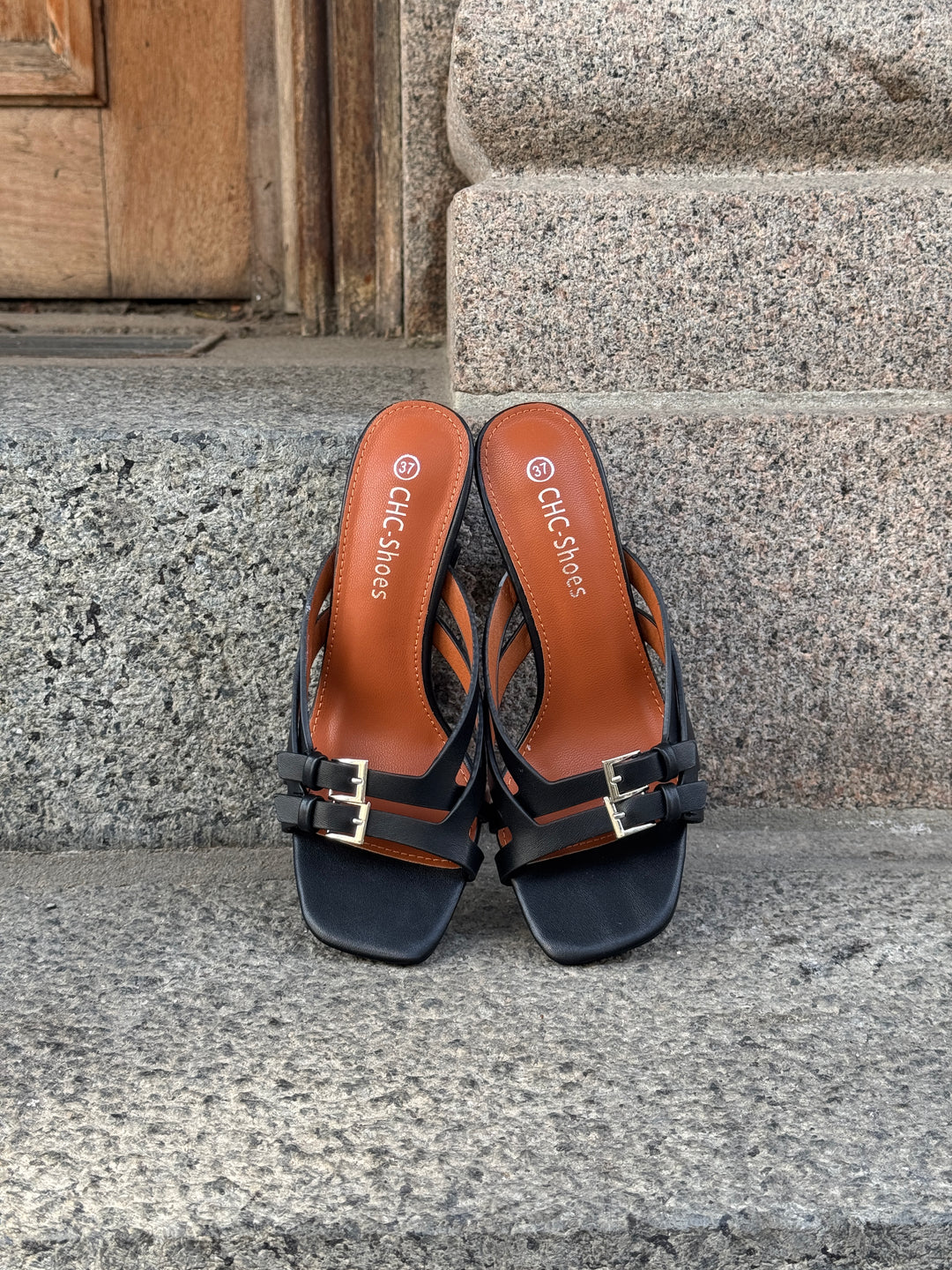 Chelsea Buckle Strap Heel - Black