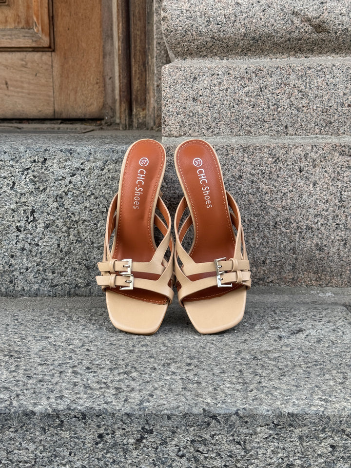 Chelsea Buckle Strap Heel - Brown