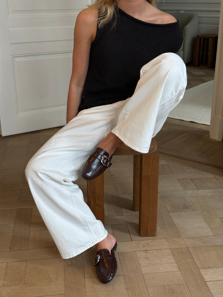 Amy Buckle Mules - Dark Brown