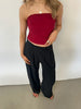 Holly Pleat Top - Wine Red