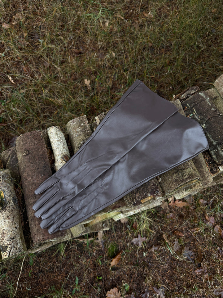 Jaida Faux Leather Long Gloves - Dark Brown