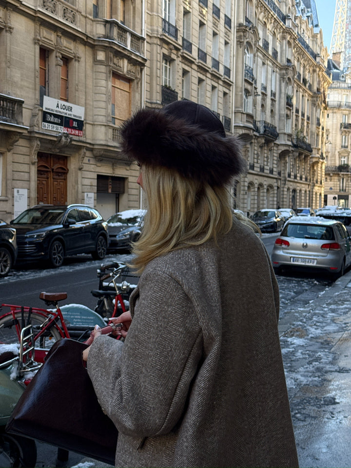 Agnete Shearling Hat - Dark Brown