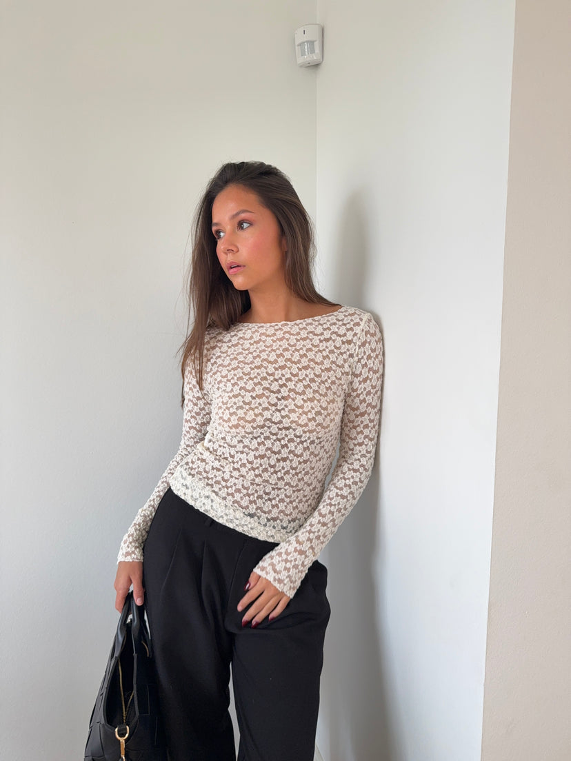 Elisa Lace Boatneck Top - Off White