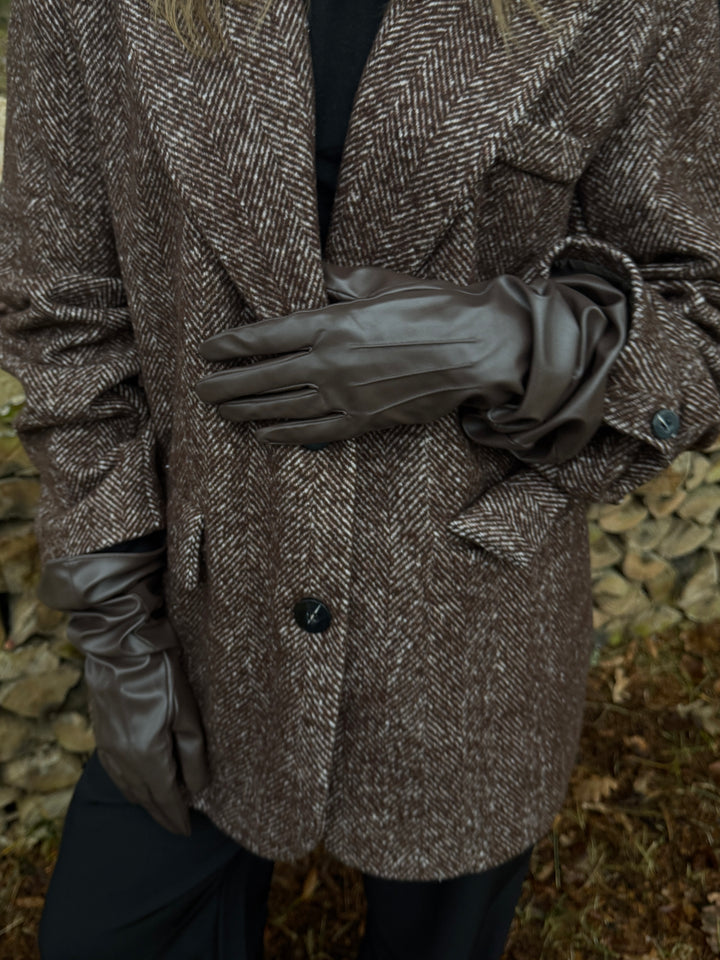 Jaida Faux Leather Long Gloves - Dark Brown