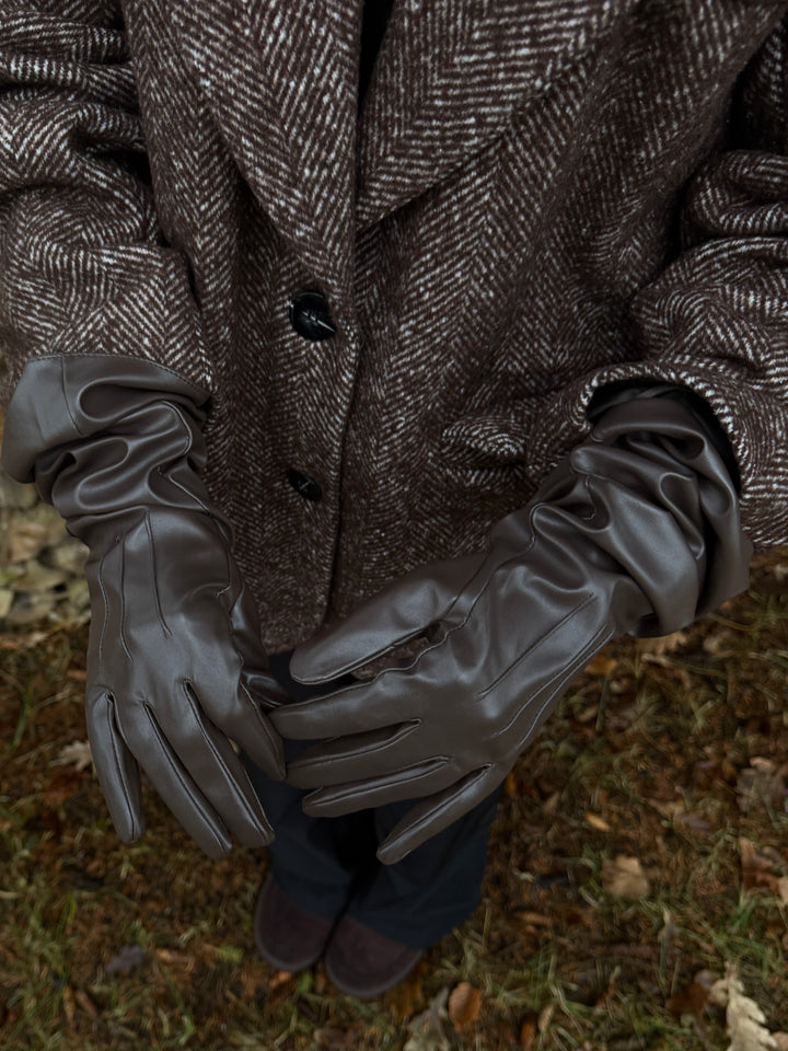 Jaida Faux Leather Long Gloves - Dark Brown