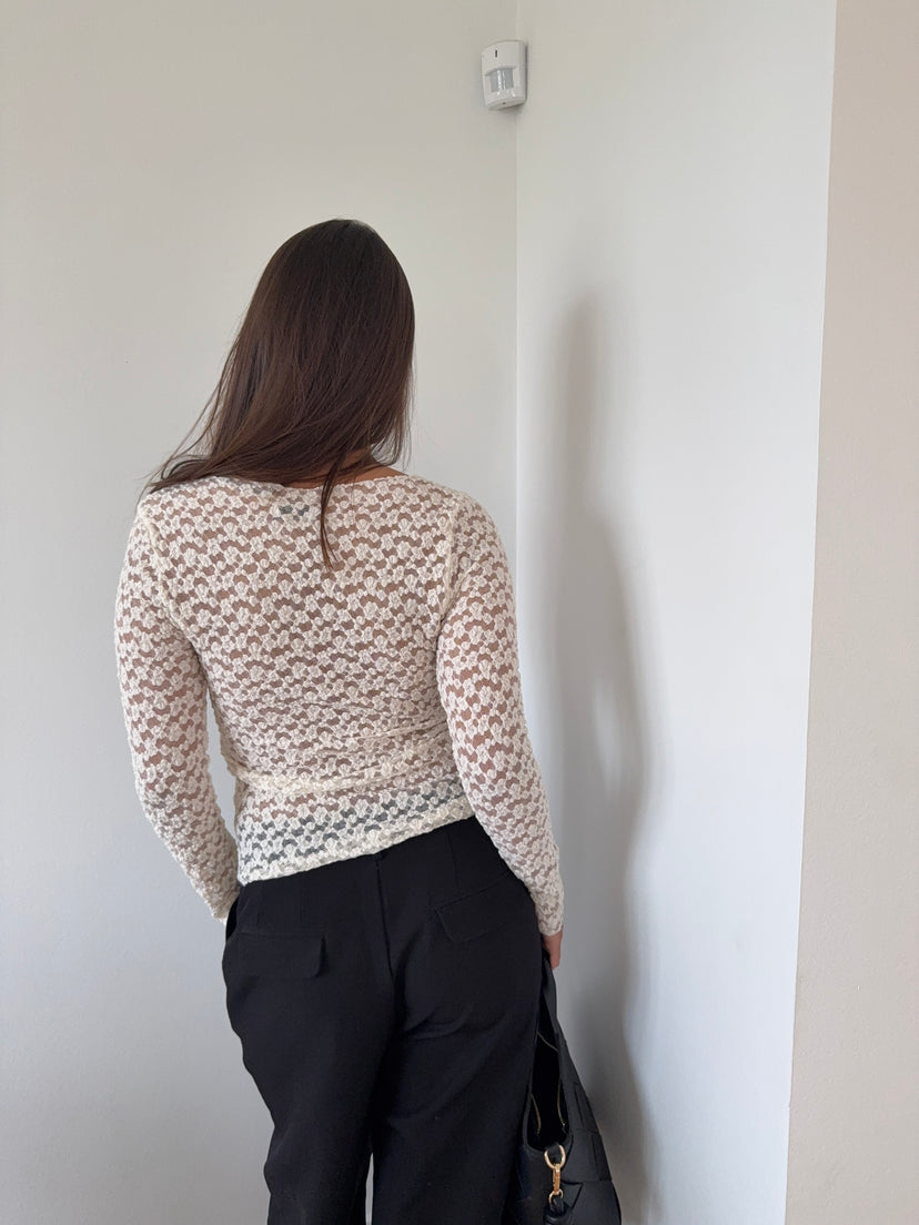 Elisa Lace Boatneck Top - Off White
