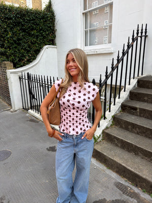 Anemone Smock Top - Light Pink/Dark Brown Dot