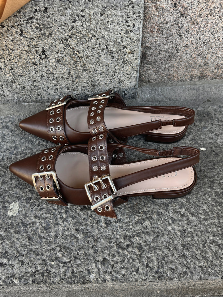 Eva Pointy Buckle Sandals - Dark Brown