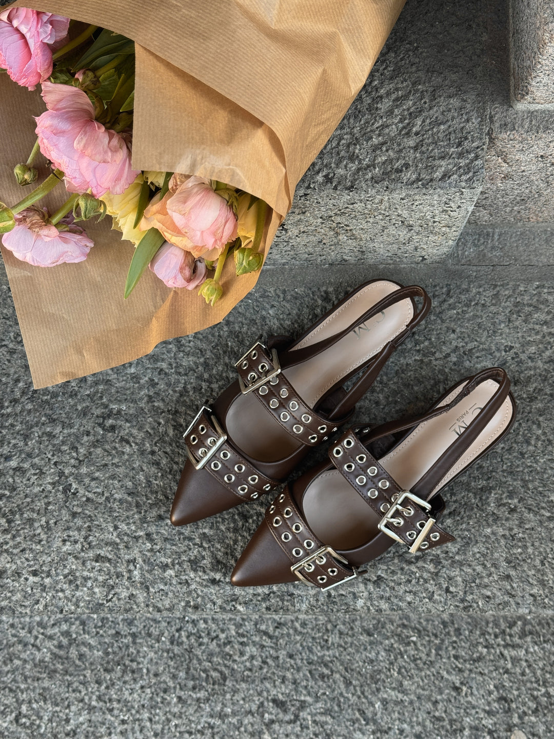 Eva Pointy Buckle Sandals - Dark Brown