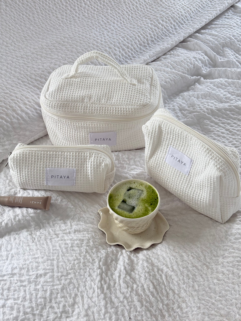 Small Waffle Makeup Bag - White