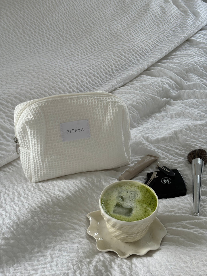 Medium Waffle Makeup Bag - White