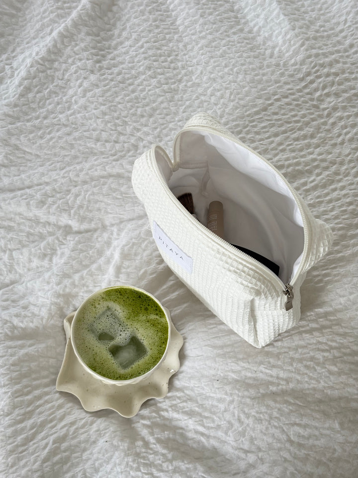 Medium Waffle Makeup Bag - White