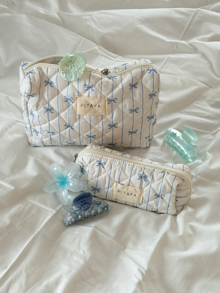 Medium Makeup Bag - Blue Bow