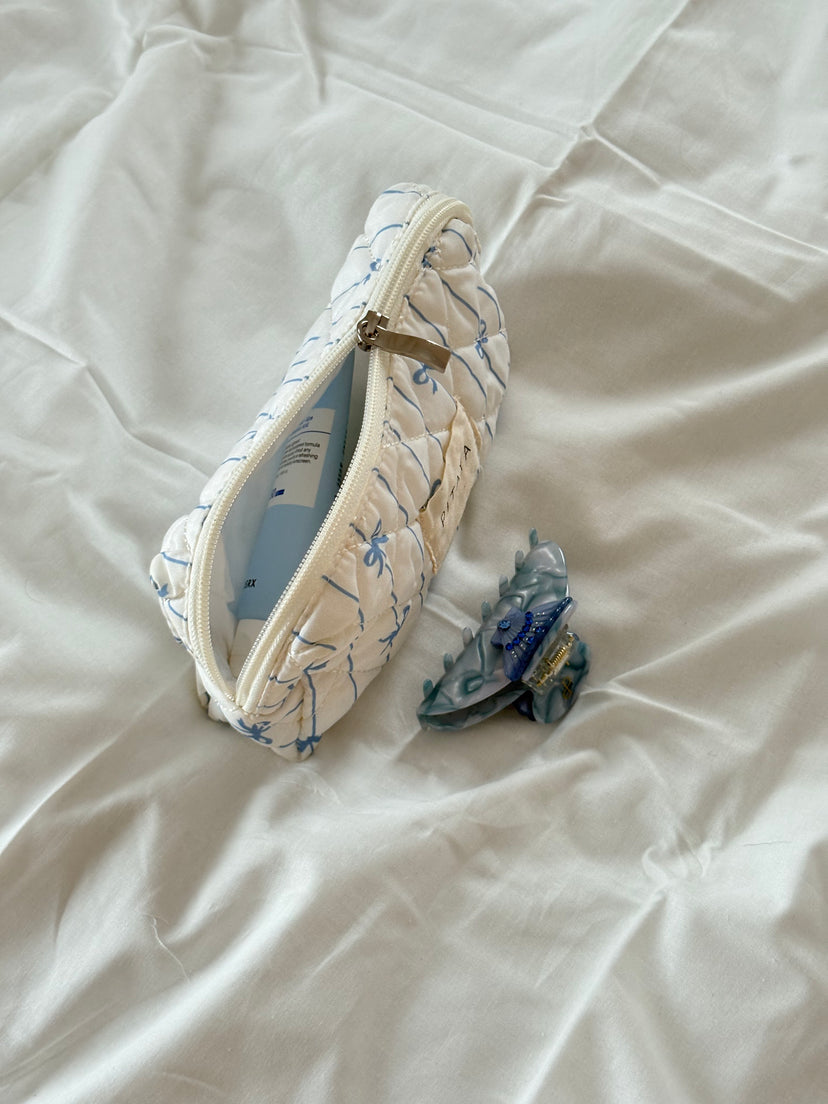 Small Makeup Bag - Blue Bow