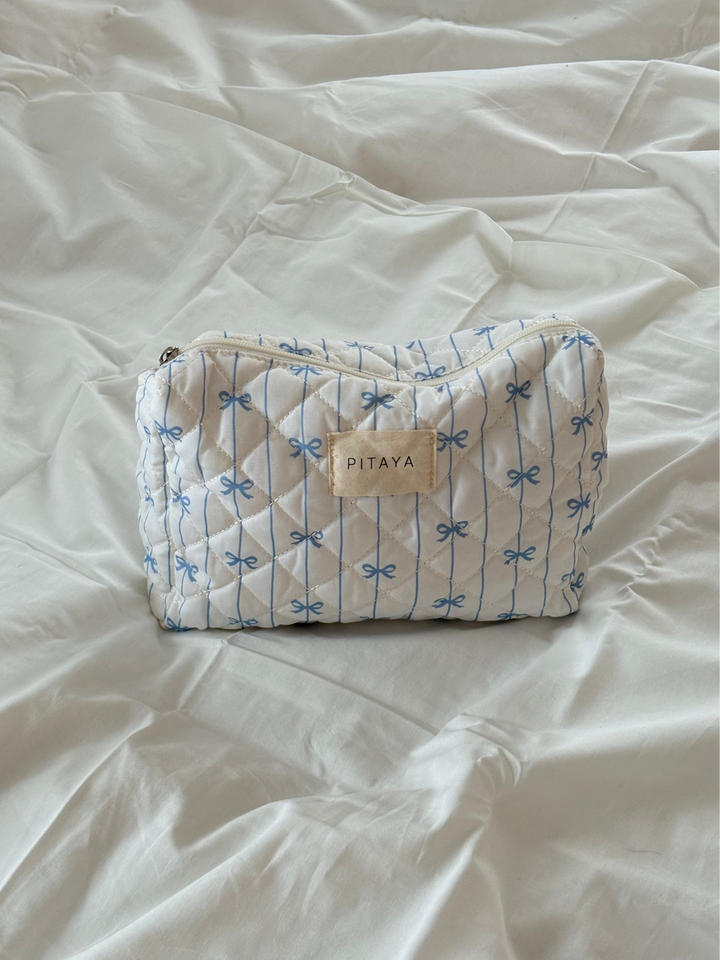 Medium Makeup Bag - Blue Bow