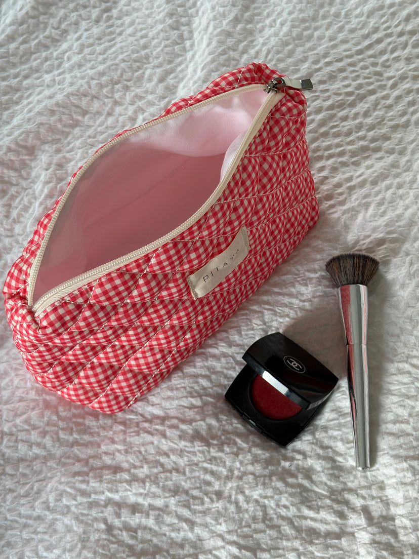 Medium Triangle Makeup Bag - Red Check