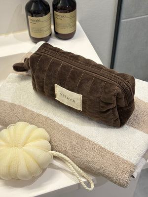 Velvet Makeup Bag Small - Dark Brown