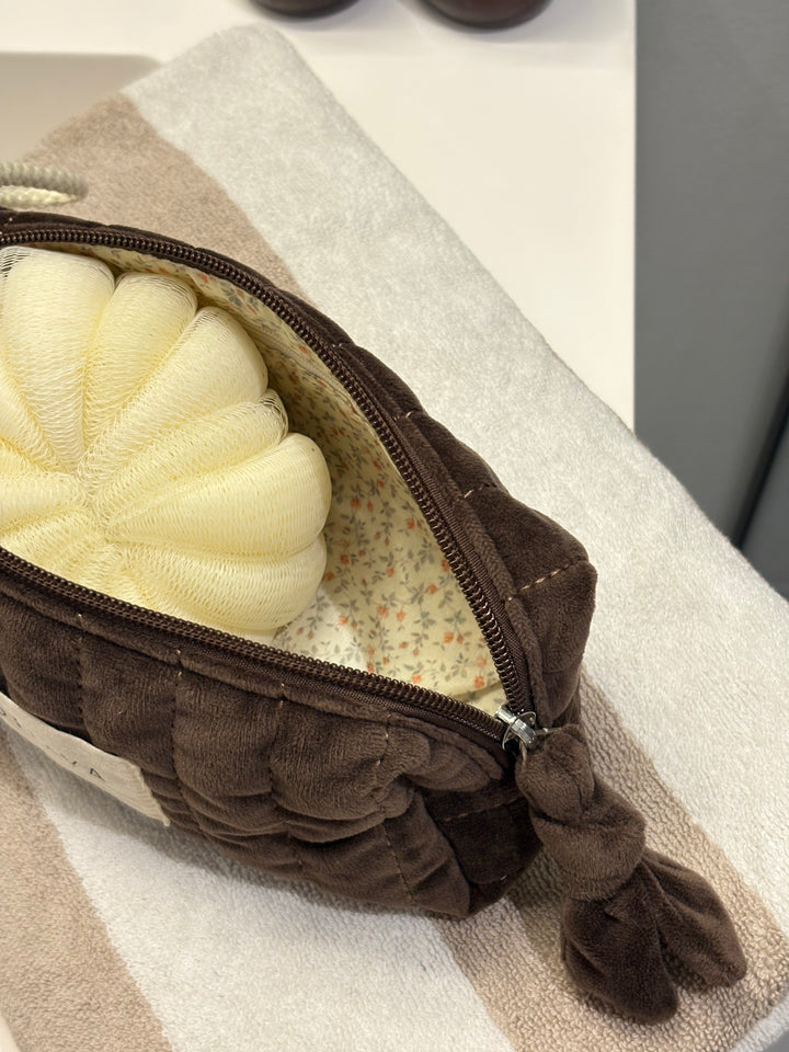 Velvet Makeup Bag Small - Dark Brown