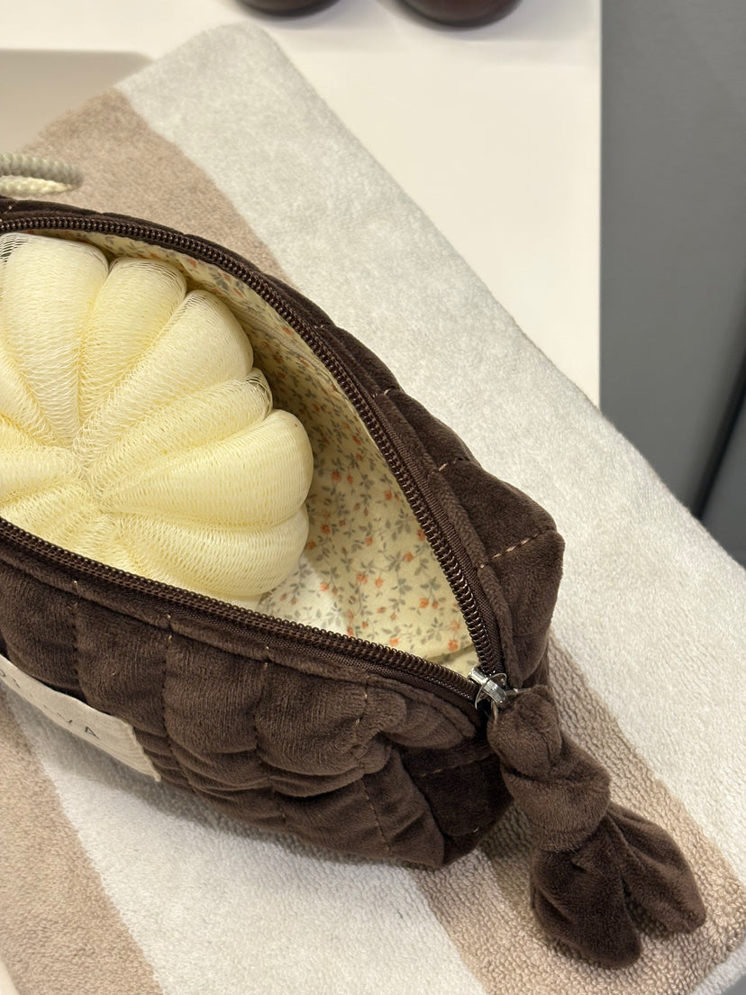 Velvet Makeup Bag Small - Dark Brown