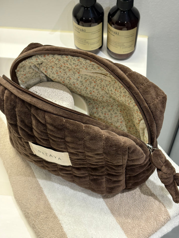 Velvet Makeup Bag Medium - Dark Brown