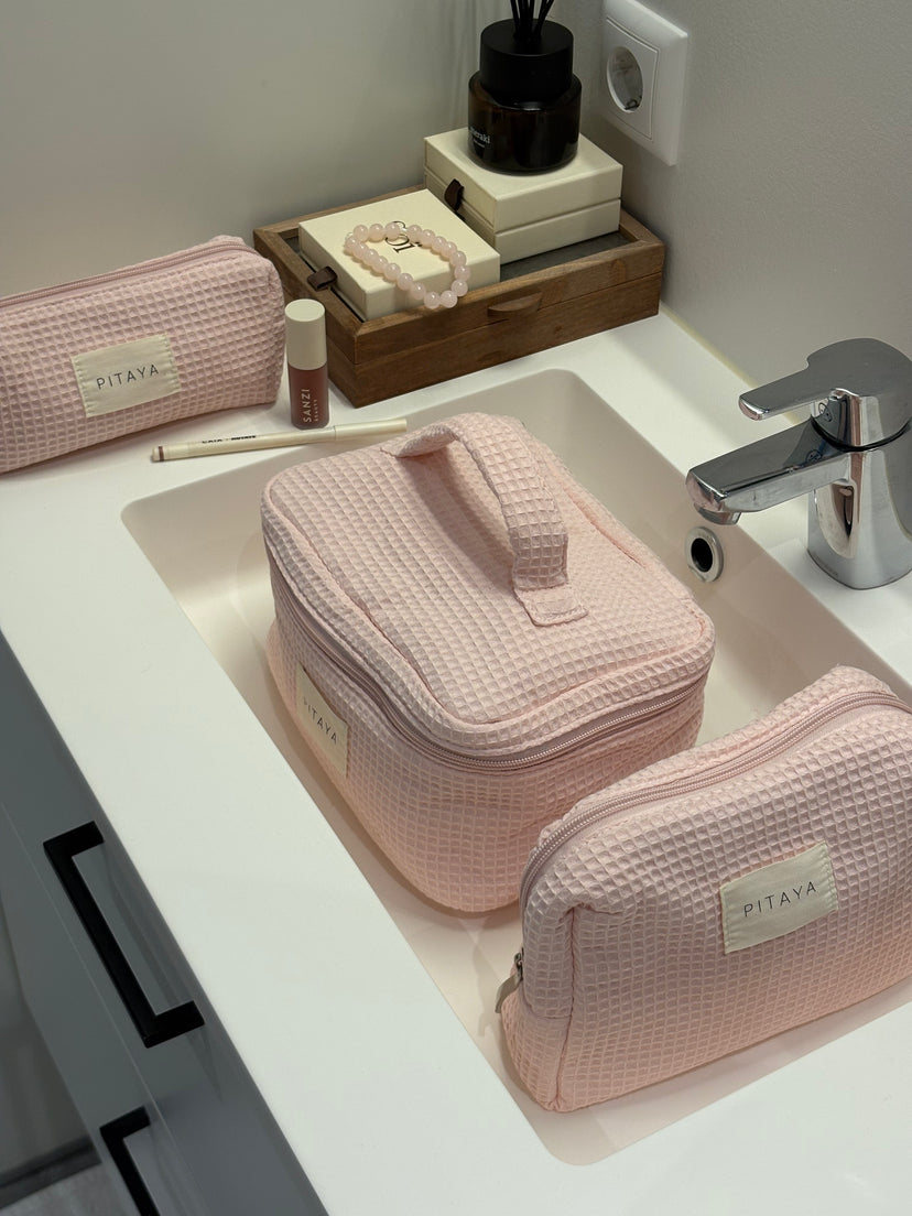 Small Waffle Makeup Bag - Light Pink