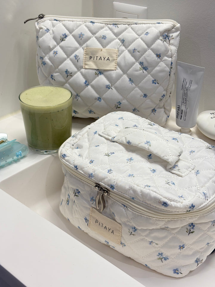 Large Makeup Bag - White Cute Flower