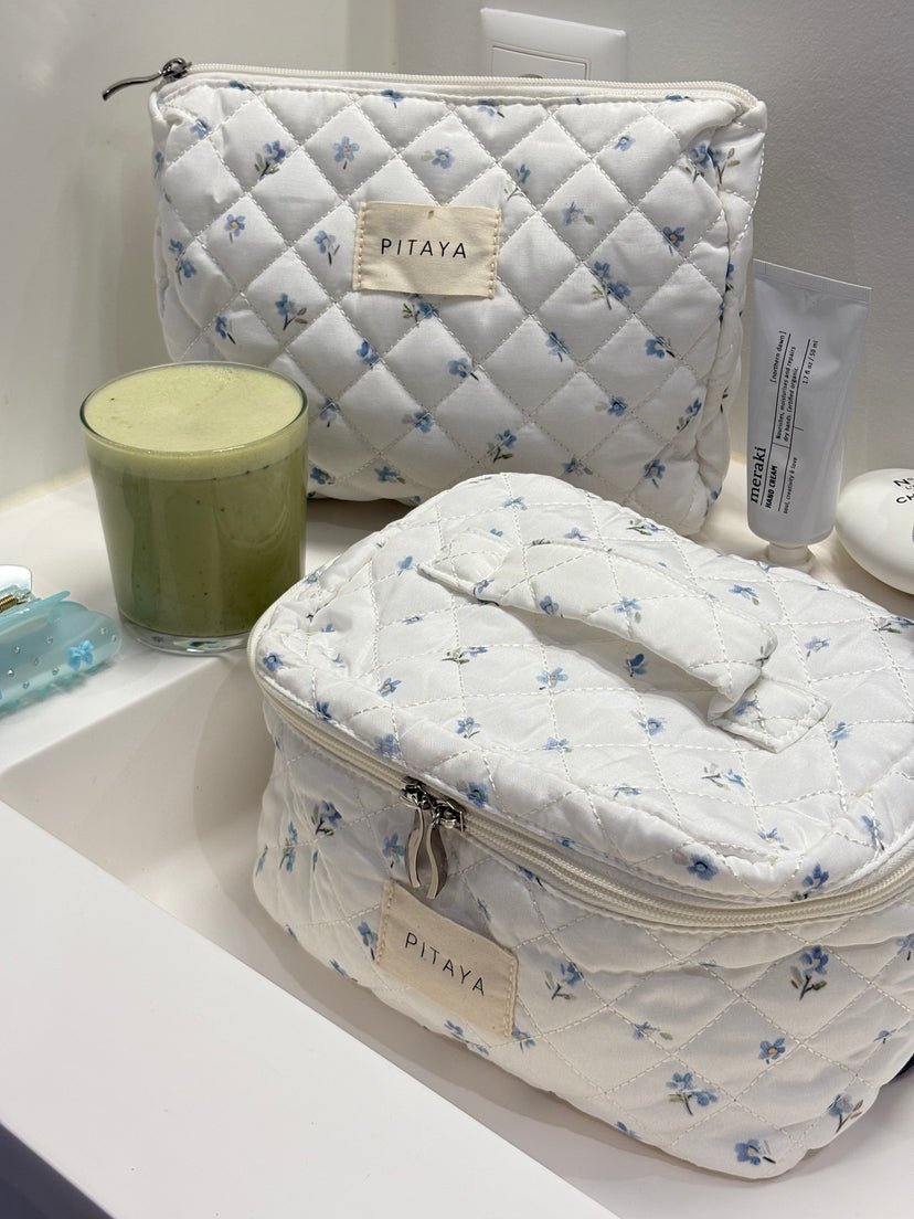 Large Makeup Bag - White Cute Flower