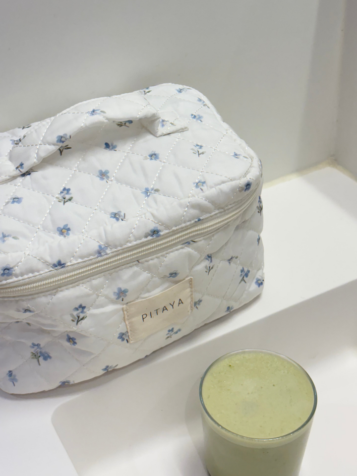 Large Makeup Bag - White Cute Flower