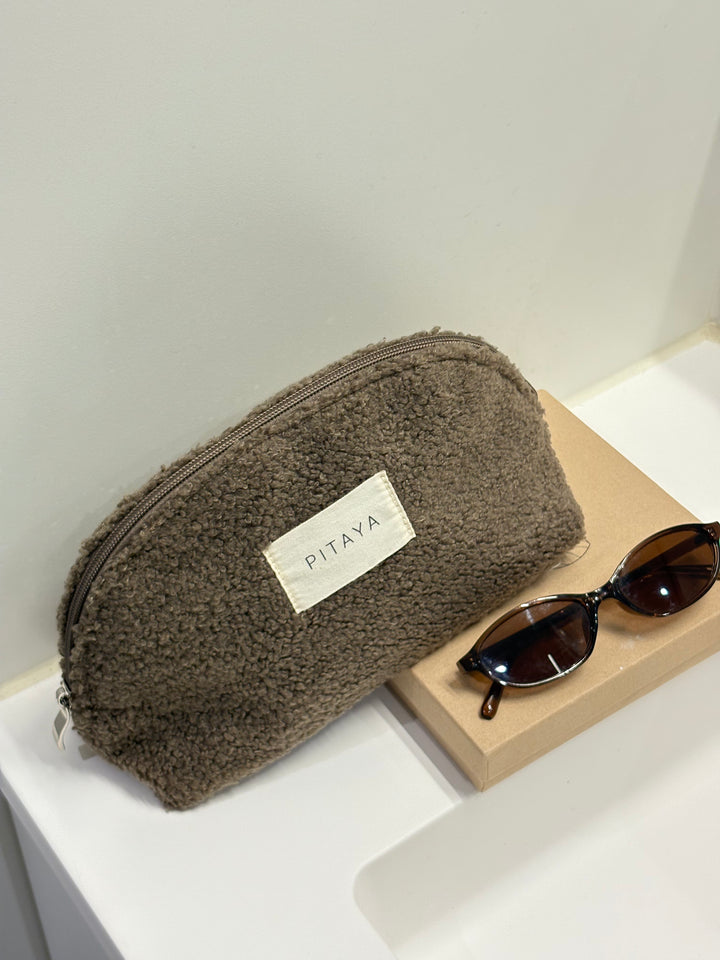 Teddy Makeup Bag Medium - Dark Brown