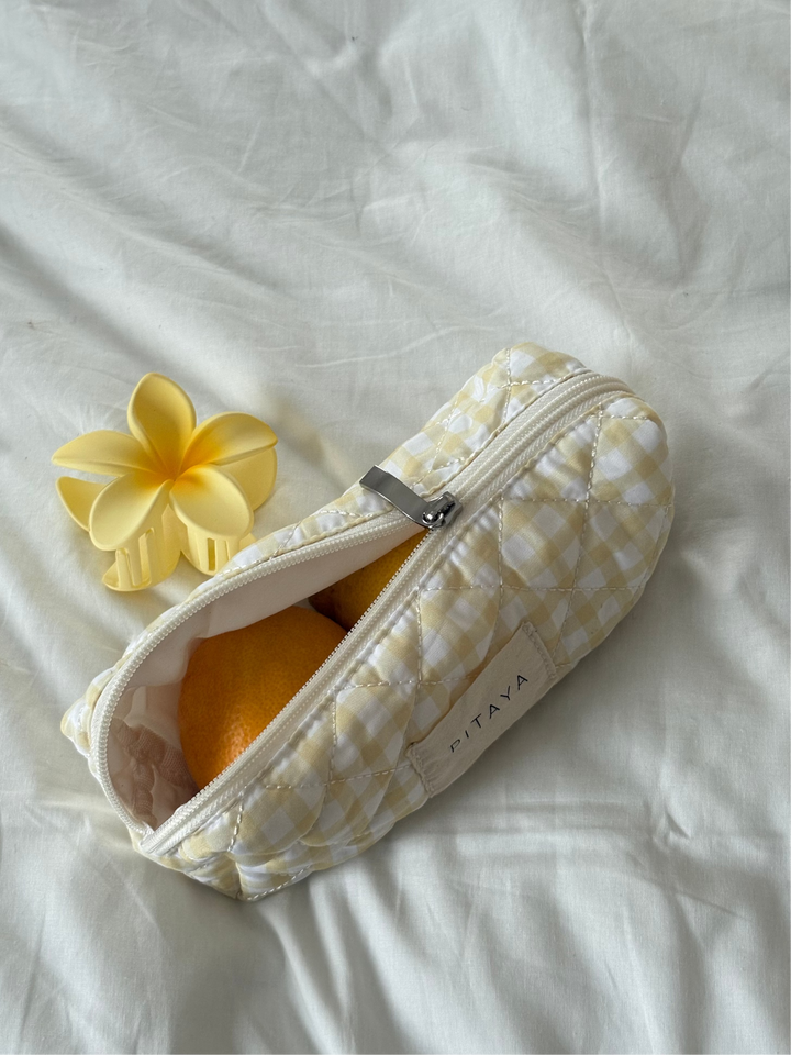 Small Makeup Bag - Yellow Check