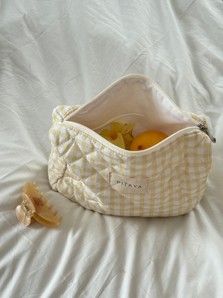 Medium Makeup Bag - Yellow Check