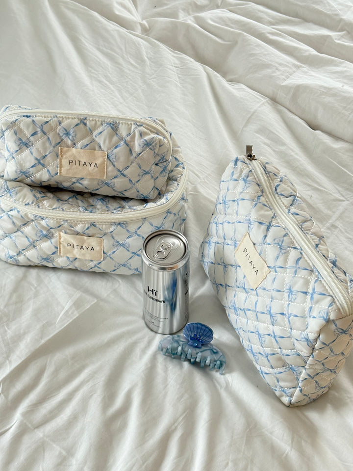Medium Makeup Bag - Blue Bow Check