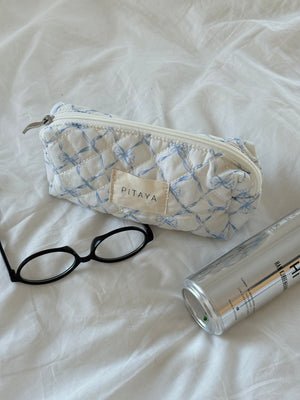 Small Makeup Bag - Blue Bow Check