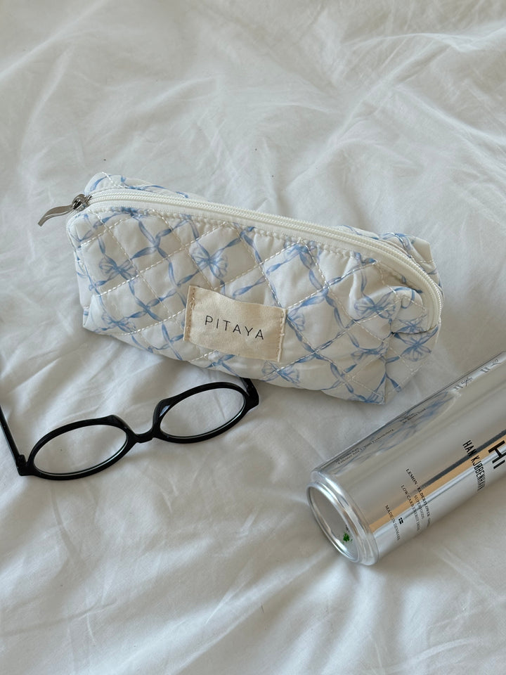 Small Makeup Bag - Blue Bow Check