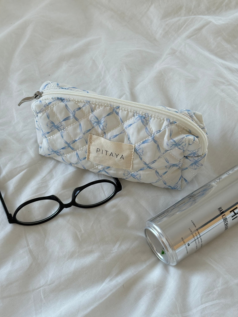 Small Makeup Bag - Blue Bow Check